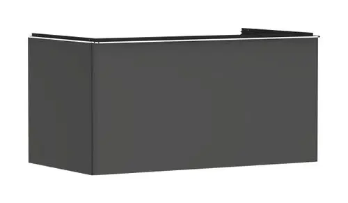 Grauer Waschtischunterschrank von Hansgrohe mit einfacher, rechteckiger Form und einem Schubkasten, geeignet für einen Aufsatzwaschtisch.